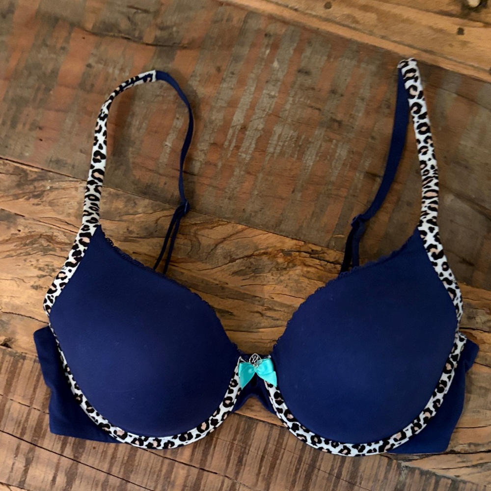 Victoria's Secret Navy Bra with Animal Print Trim